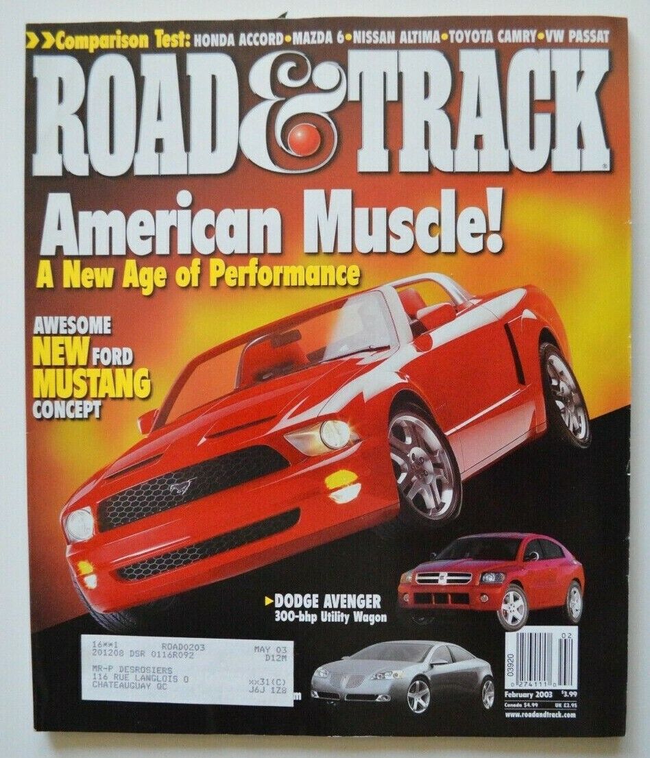 ROAD & TRACK February 2003 Ford Mustang Dodge Avenger Maybach 57 62 Lincoln Ion