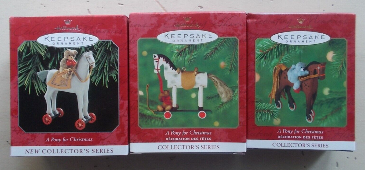 Lot 3 A Pony for Christmas Hallmark Keepsake Ornaments 1998 2000 2001