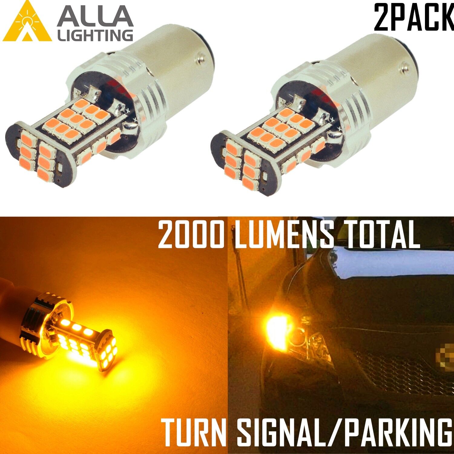 AllaLighting 14-LED 1157 Turn Signal Light Bulb|Parking|Side Marker|Blink Yellow