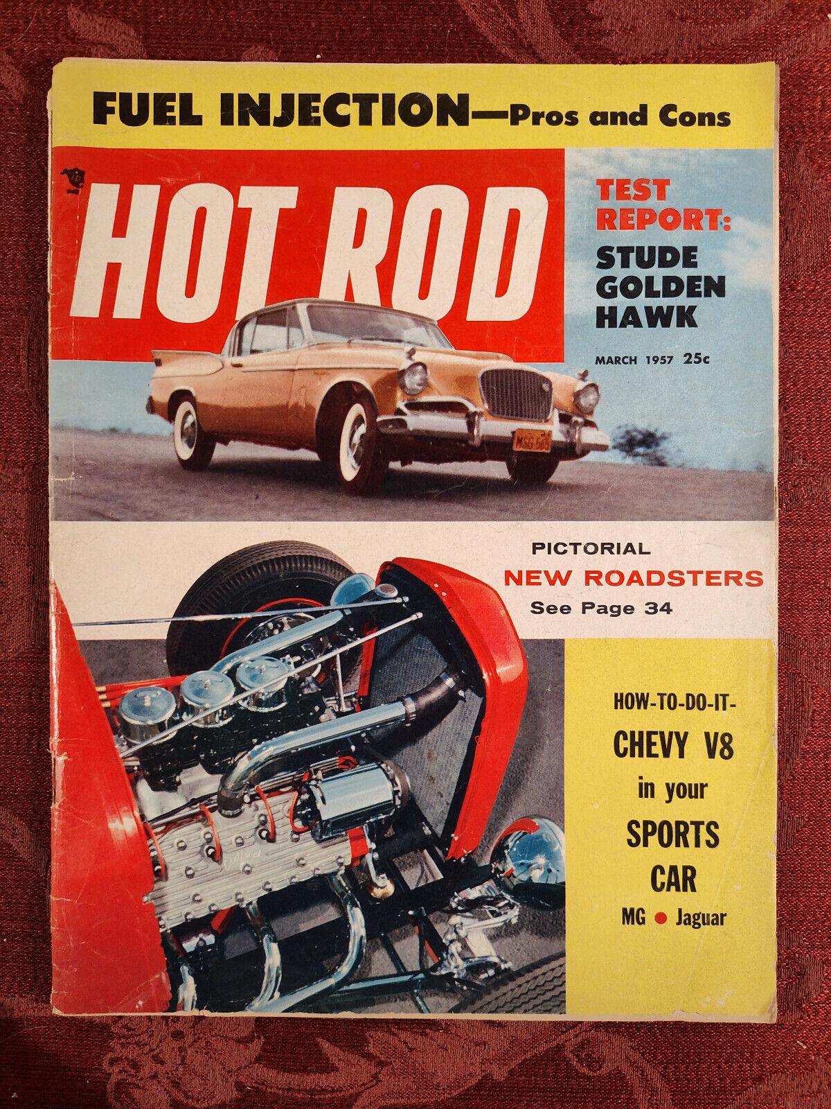 RARE HOT ROD Magazine March 1957 New Roadsters Studeback Golden Hawk Chevy V-8