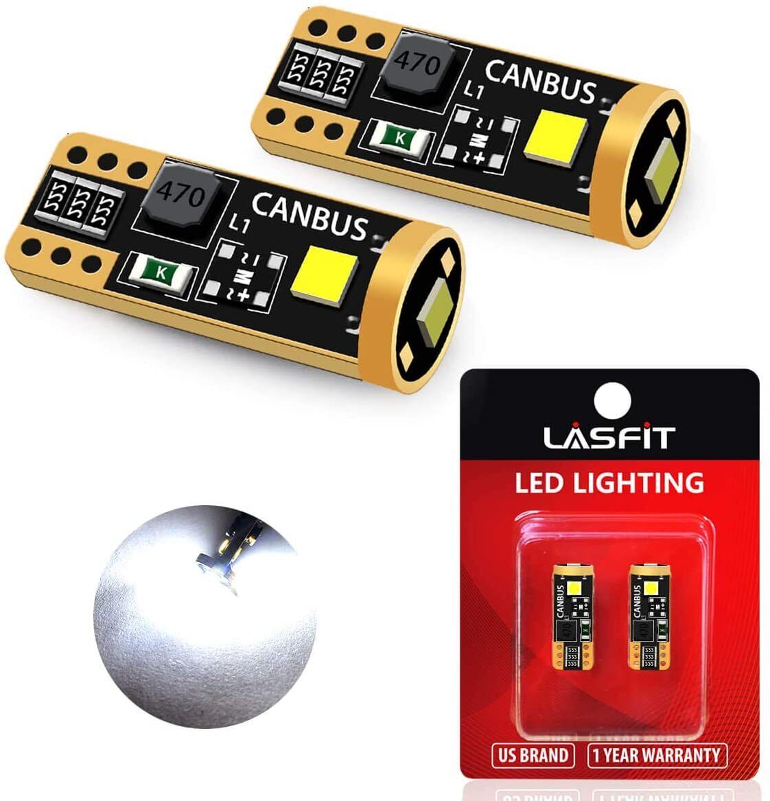 Lasfit LED License Plate Tag Light Bulb Bright W5W 168 194 2825 T10 White 6000K