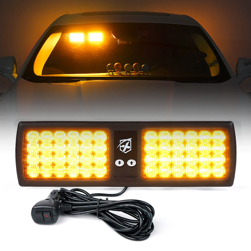 Xprite 48 LED Sun Visor Strobe Lights w/ Control Box Emergency Lamp Yellow Amber