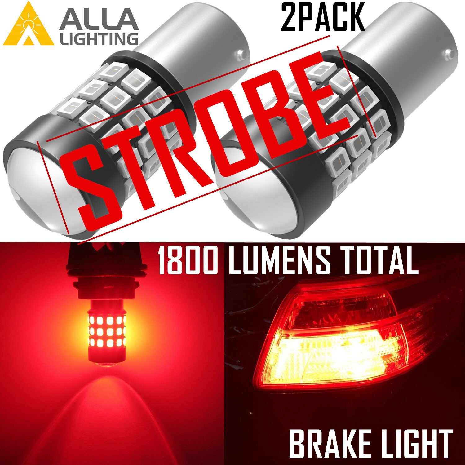 AllaLighting LED 1157 Legal Strobe Brake Light Bulb Flashing Blinking→Solid Stop