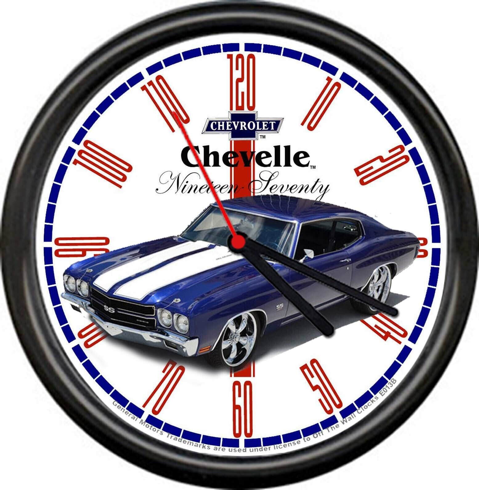 Licensed 1970 Chevelle Blue W/ White Stripes Chevrolet General Motors Wall Clock