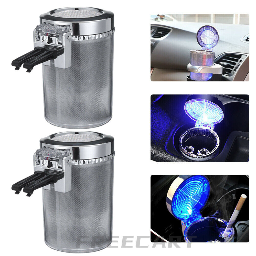 2X Car Ashtray LED Light Up Smokeless Ash Cigarette Cylinder Holder Cup Colorful