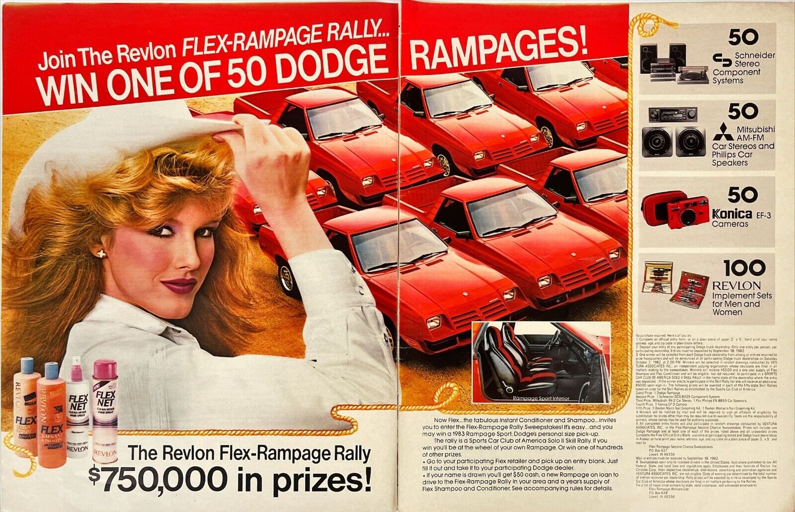Dodge Rampage Red Truck Sport Pickup Rally Revlon Vtg Magazine Print Ad 1982