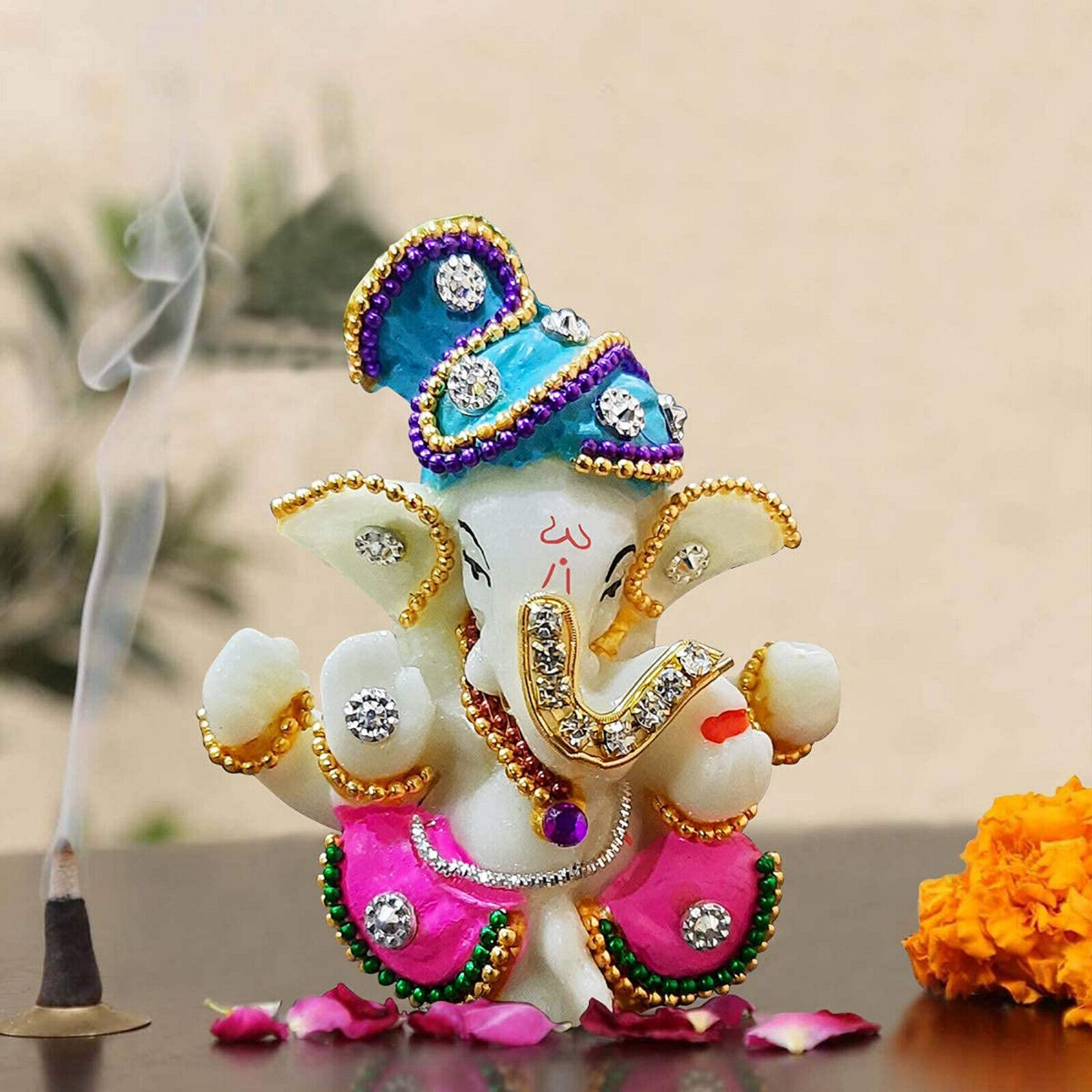 Indian traditional Ganesha Idol Multicolor for Car Dashboard 3 x 2 x 3 inches