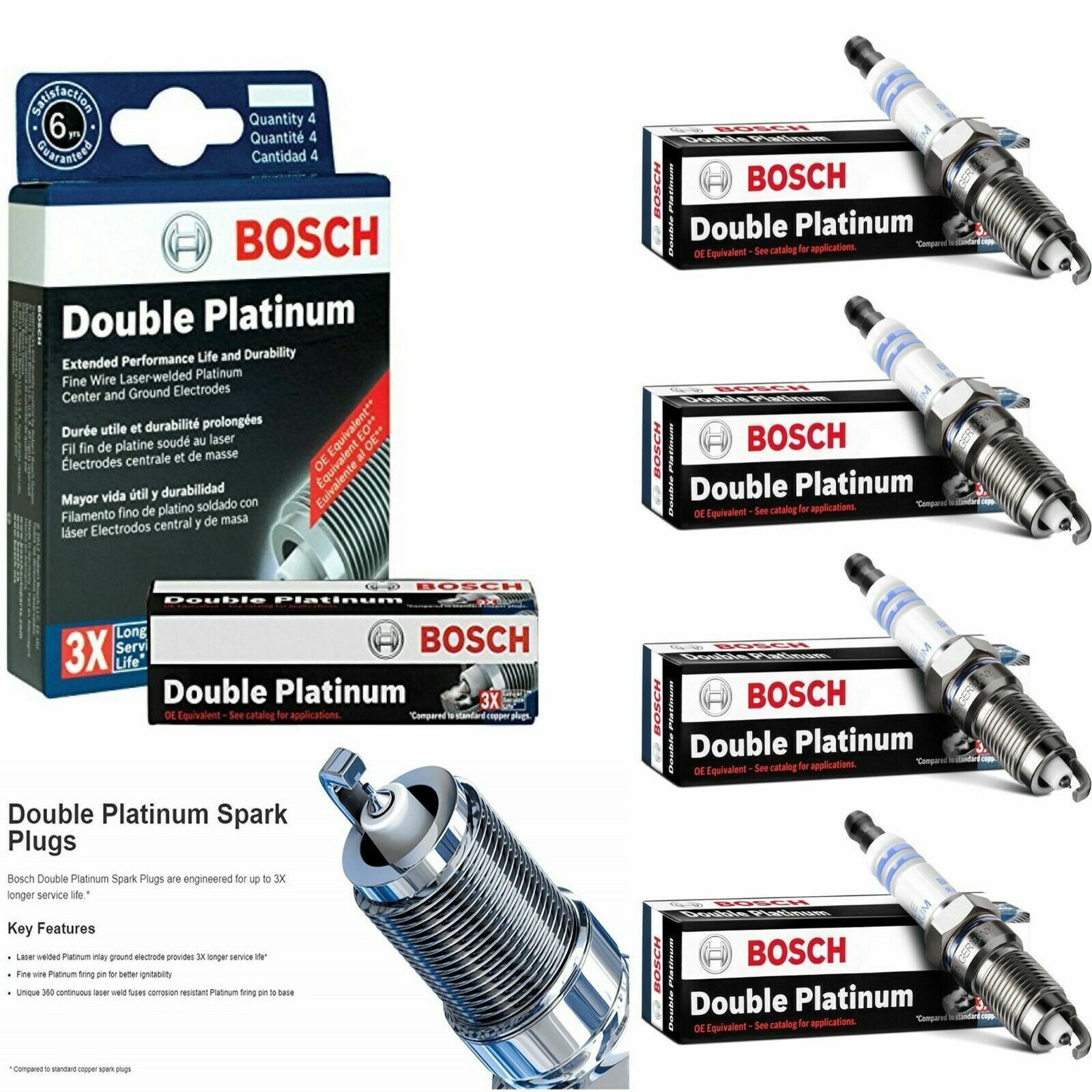 4 New Bosch Double Platinum Spark Plugs For 2012-2015 MERCEDES-BENZ C250 L4-1.8L