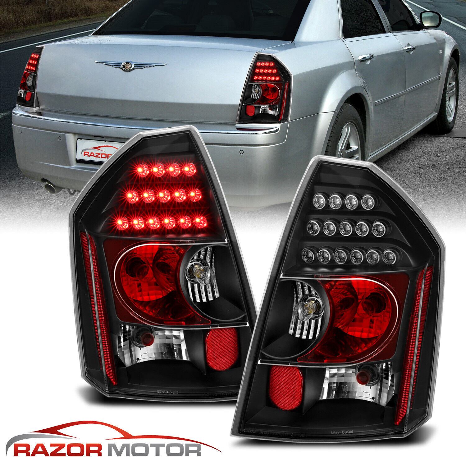 2005 - 2007 For Chrysler 300 C 4DR Sedan SRT8 LED Black Brake Tail Lights Pair