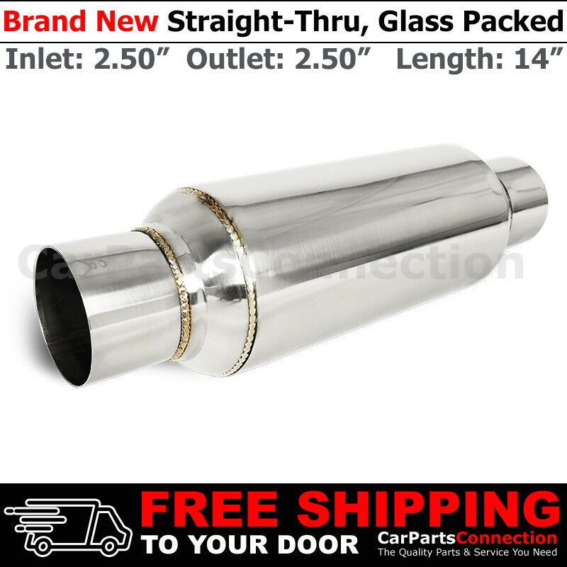 2.5 inches In/Out Stainless Steel 10 inch Glass Pack Muffler 211985 Resonator