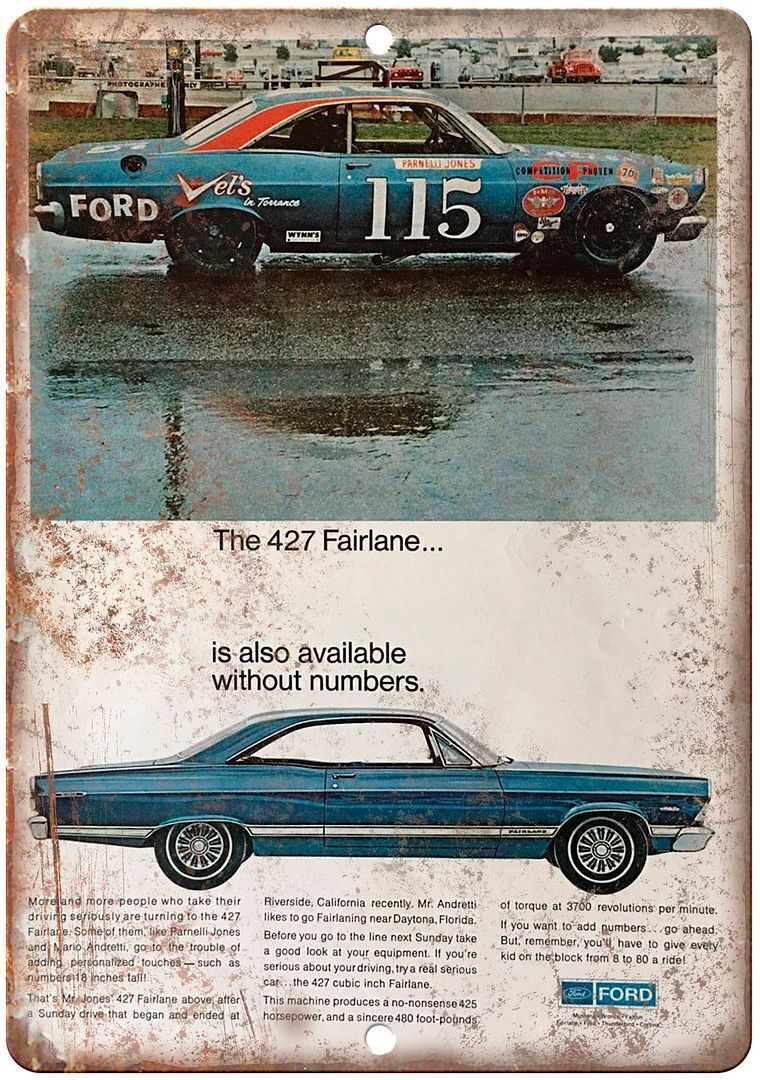 Ford 427 Fairlane Race Card Vintage Ad Reproduction Metal Sign A21