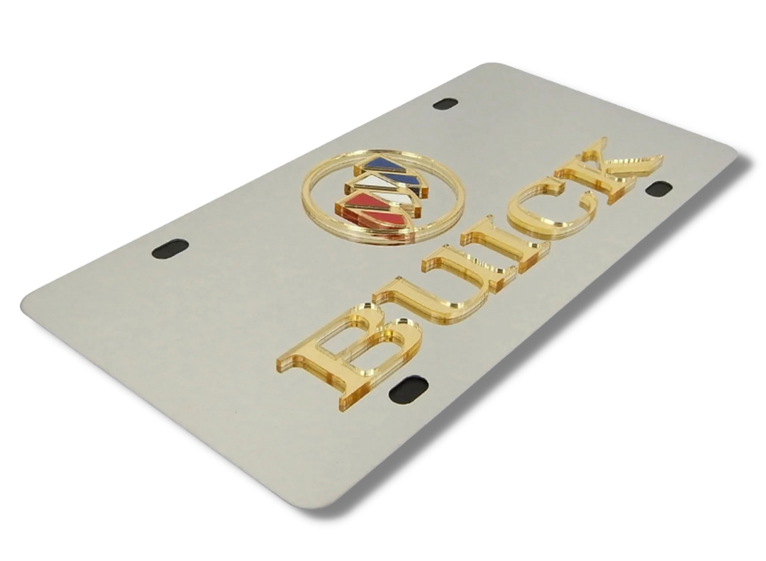 Buick Gold 3D Emblem Mirrored Chrome Stainless License Plate Official Licensed