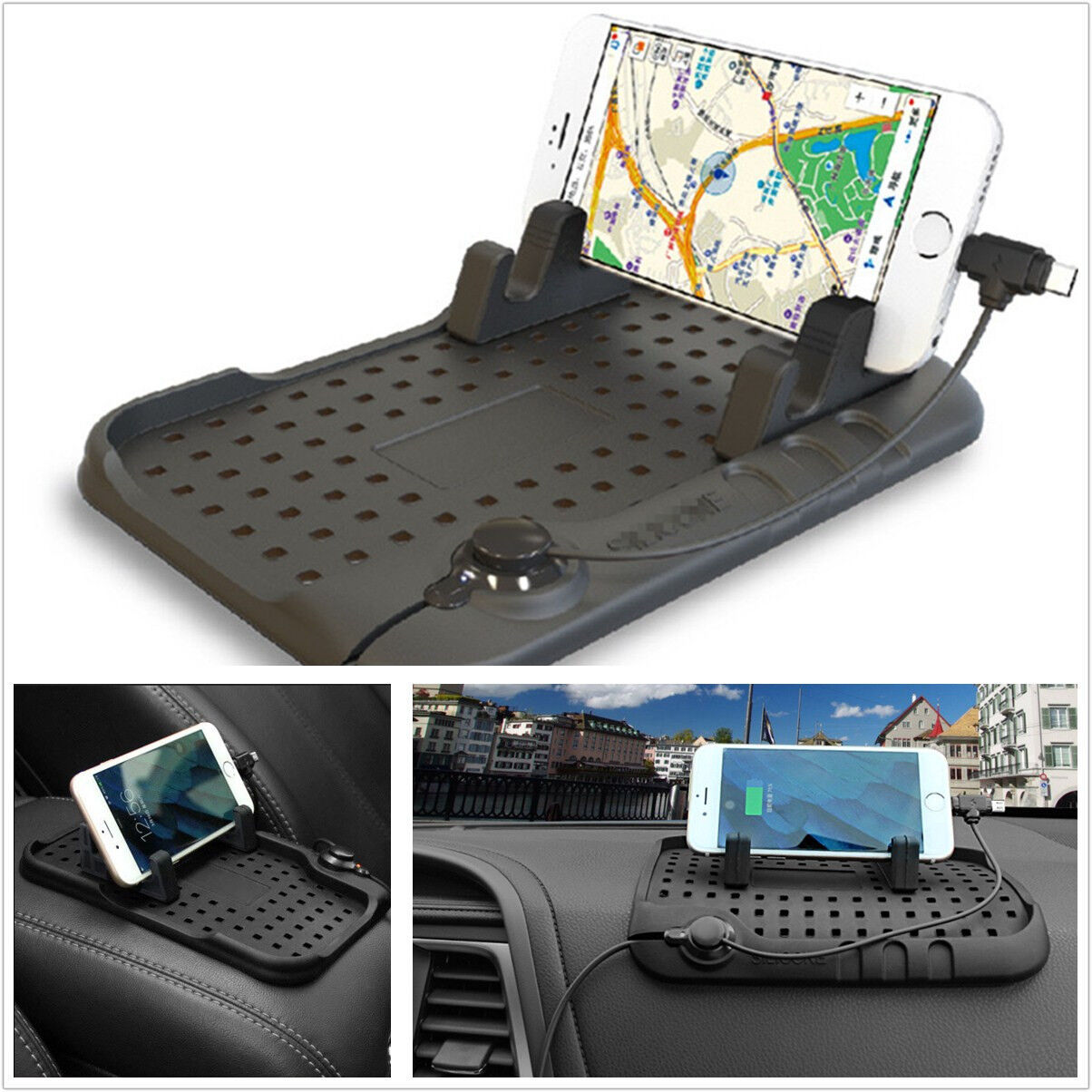 Portable Soft Silicone Autos Dashboard USB Mount Charger Holder Bracket Non-slip