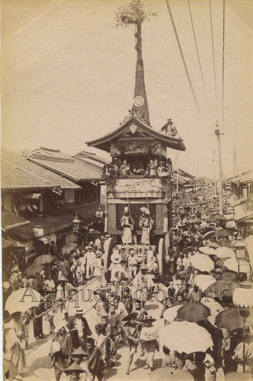 Japan street festival parade performers antique albumen photo
