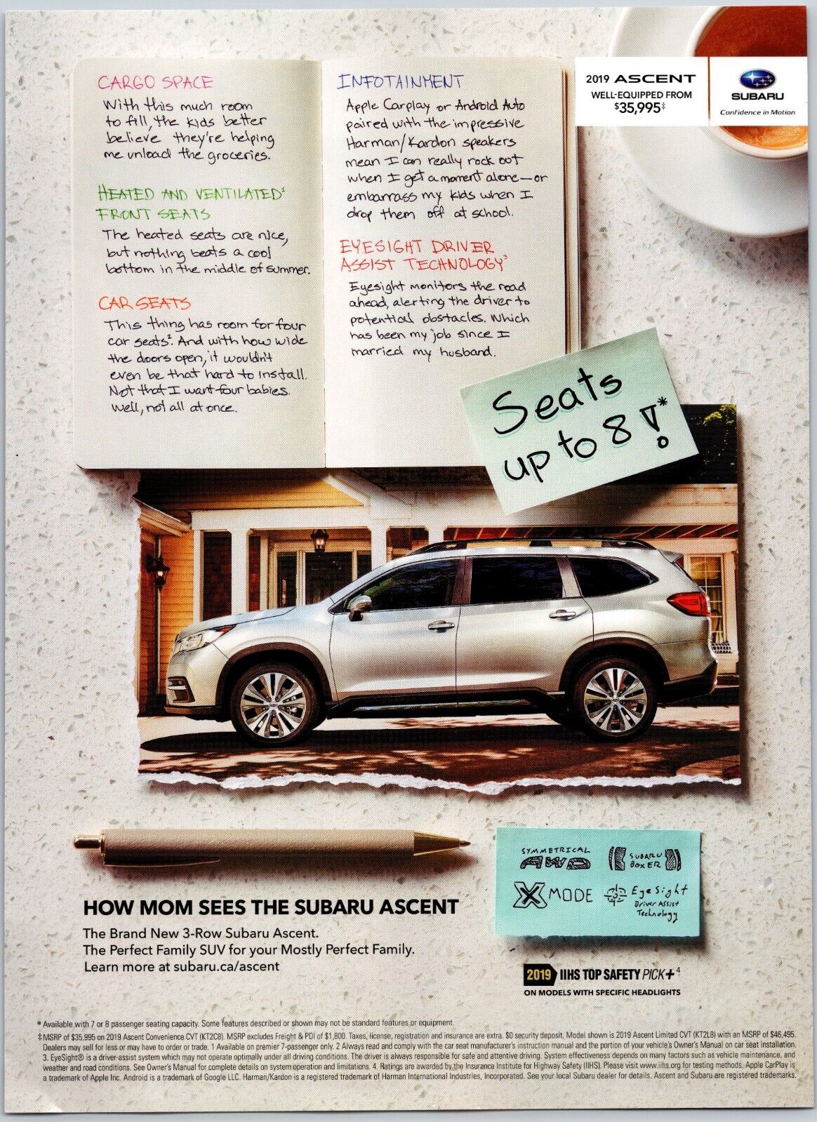 2019 Subaru Ascent Automobile Car Perfect Family SUV Print Ad