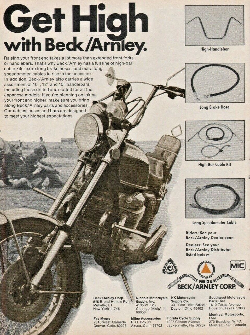 1973 Beck / Arnley High Handlebar Parts - Vintage Motorcycle Ad