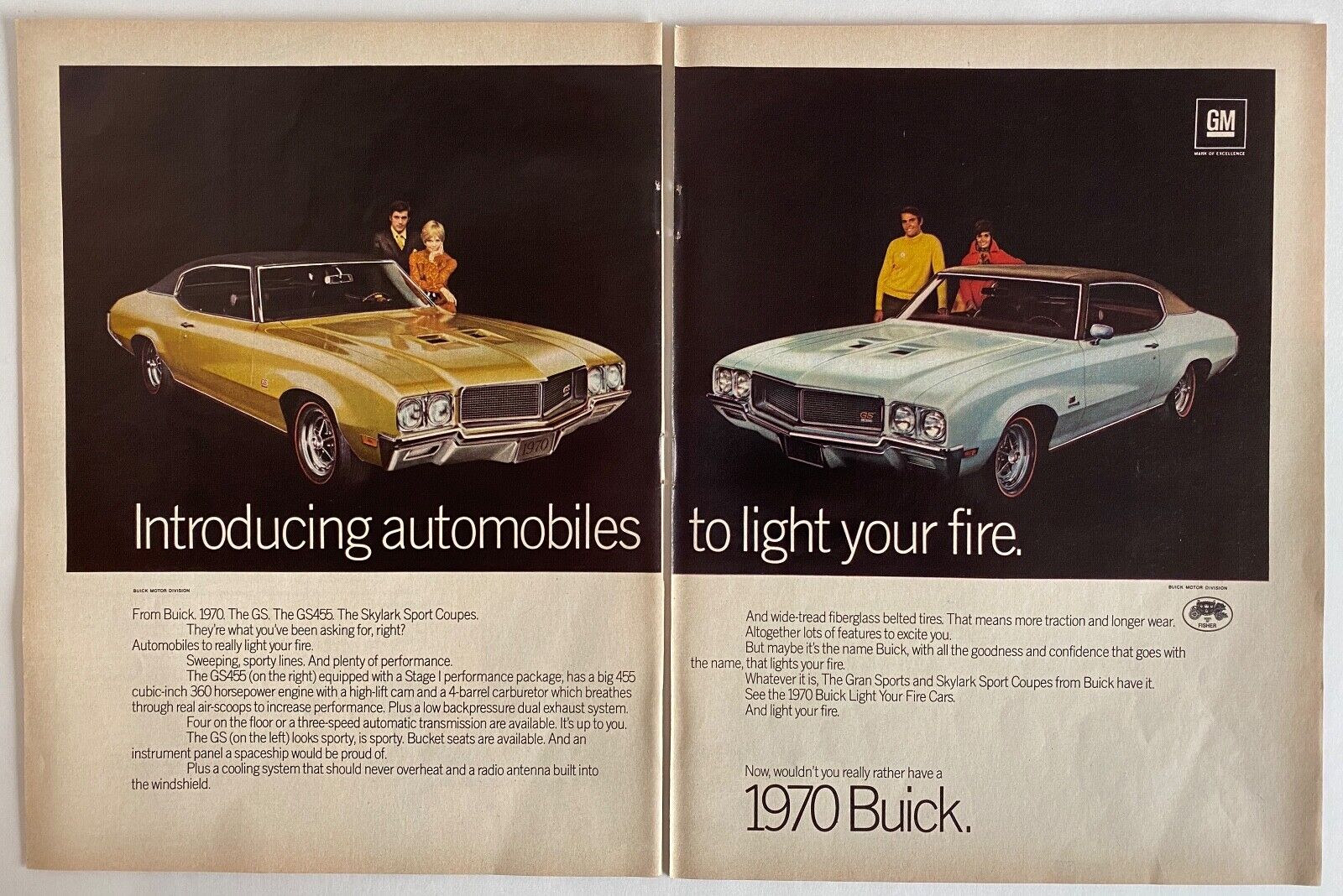 1970 Buick Gran Sport Stage 1 455 & Skylark 350 Original Print Ad 8.5 x 11\