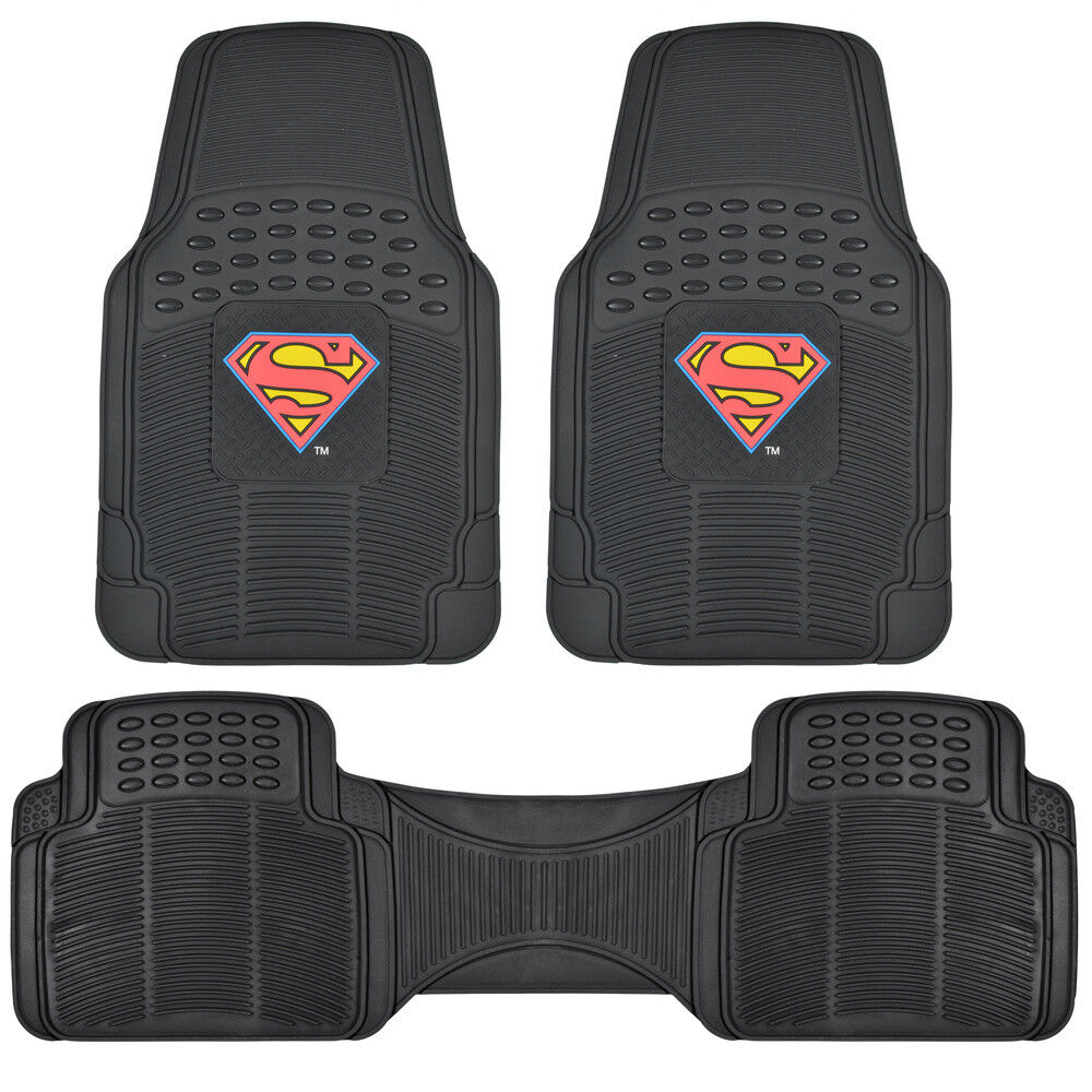 Superman Superhero All Weather Rubber Floor Mats & Rear Liner for Car Suv Van