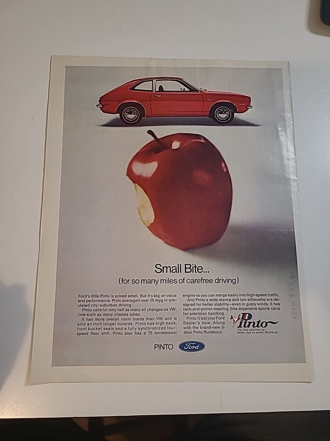 Ford Pinto Small Bite  1971 Vintage PRINT AD  10x13