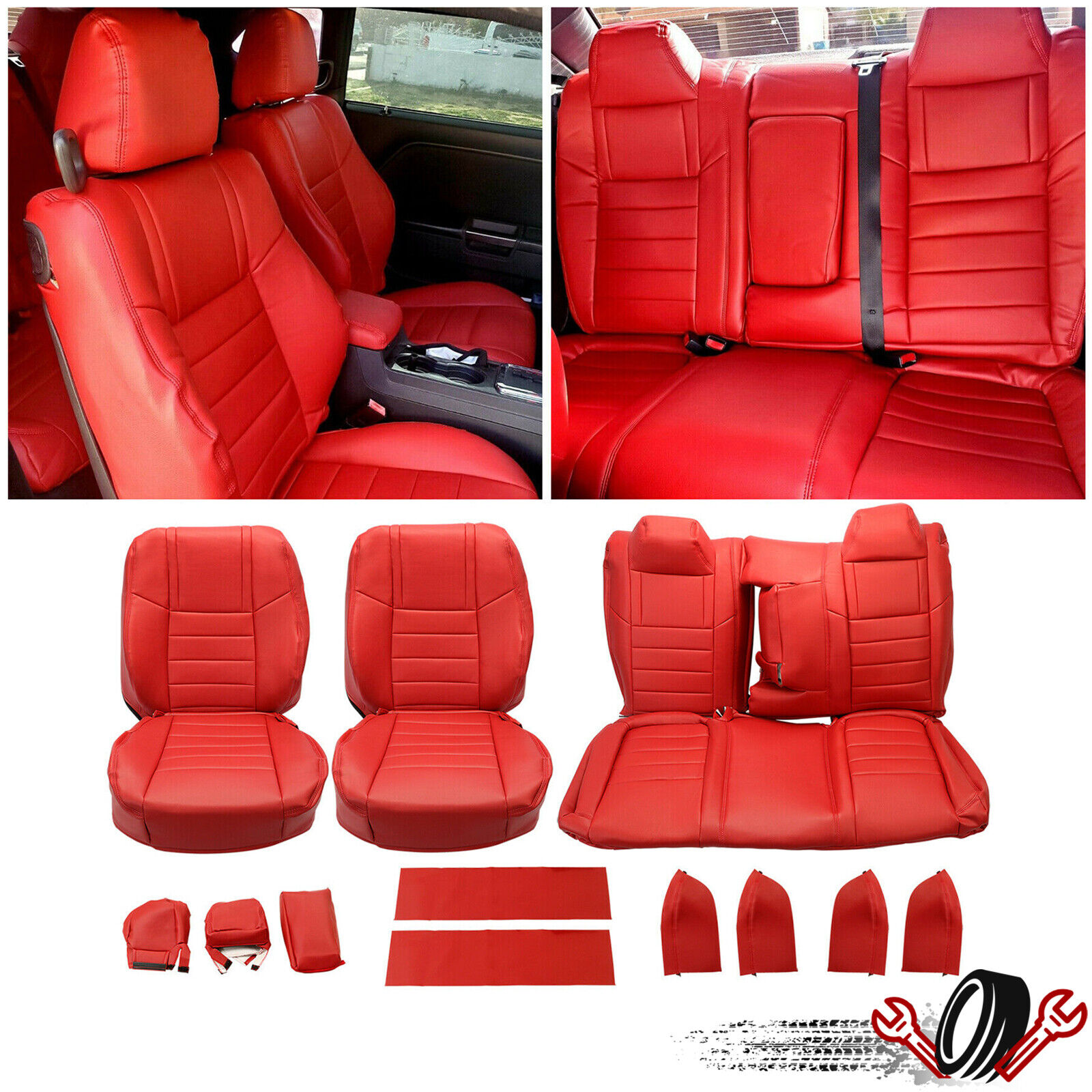 For 11-14 Dodge Challenger SE SXT RT Red Seat Covers Front&Rear Full Set