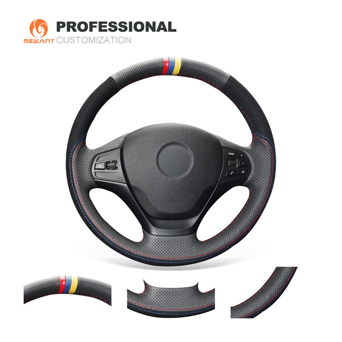 Genuine Leather Suede Steering Wheel Cover for BMW 3 Series F30 F34 2012-2018