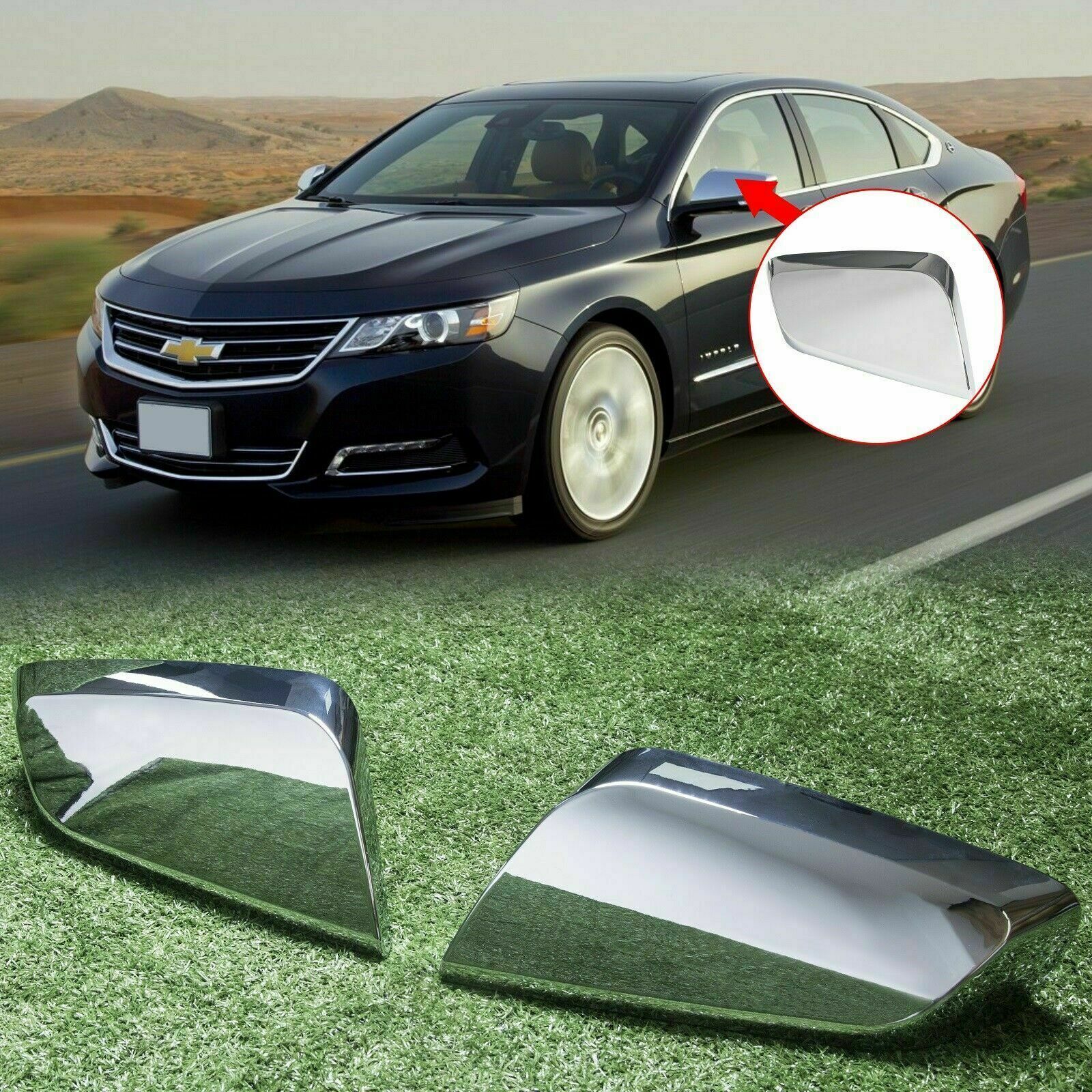 For 2014-2020 Chevy Impala Chrome Triple Mirror Covers Clip On Replacement Trims