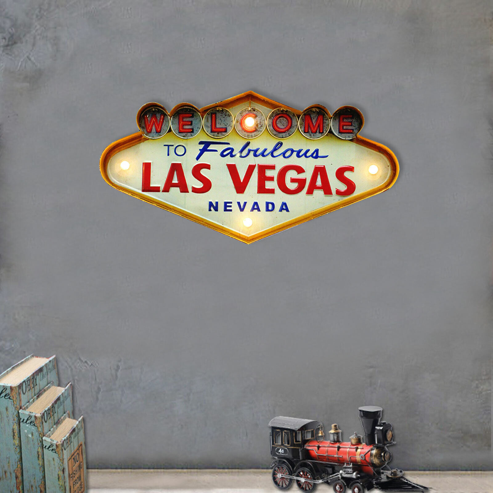 Sign with LED Metal Vintage Neon Signs Gift Welcome to Las Vegas Fit Bar Decor