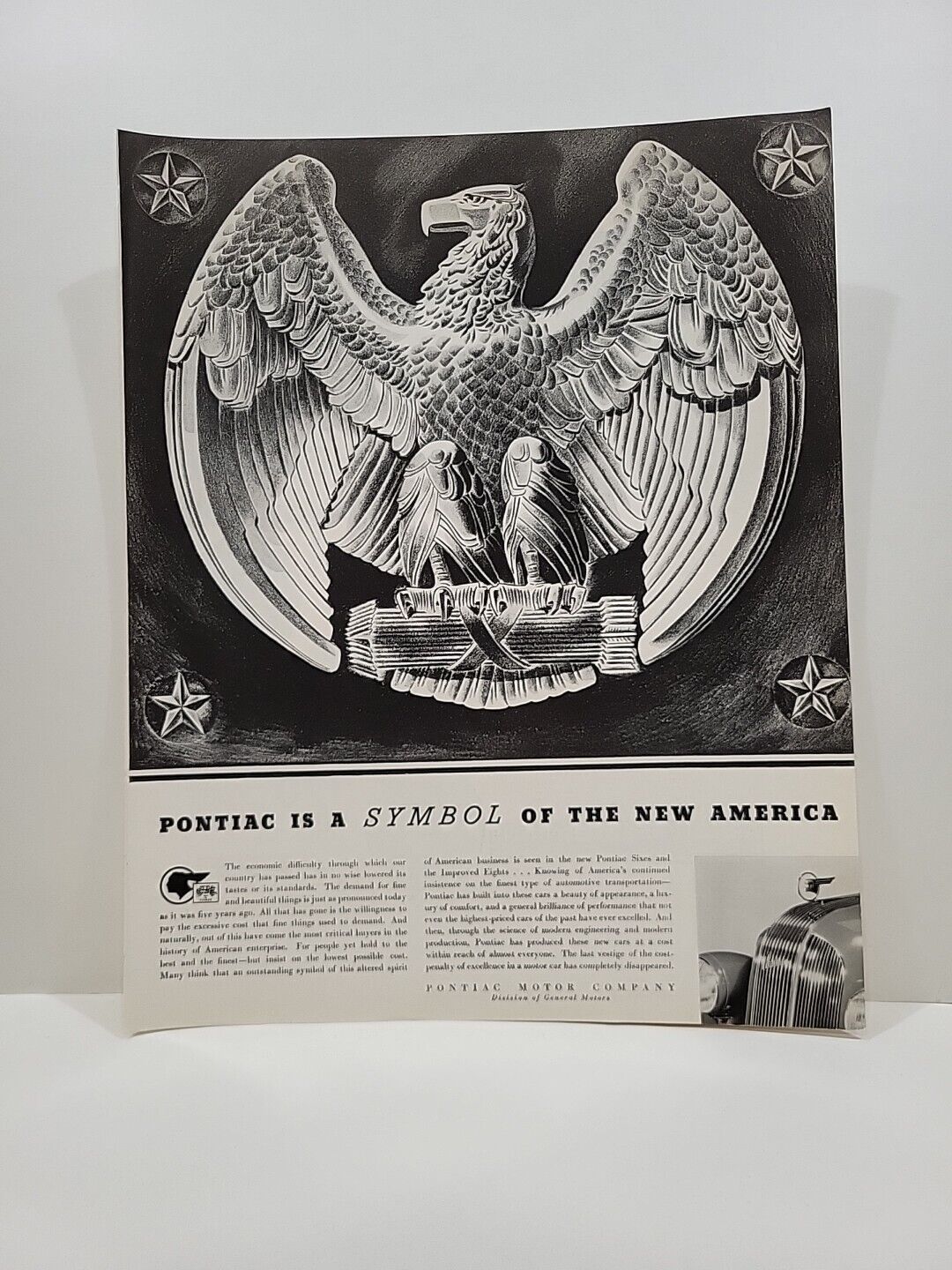 1935 Pontiac Automobile Eagle Fortune Magazine Print Ad symbol of America stars