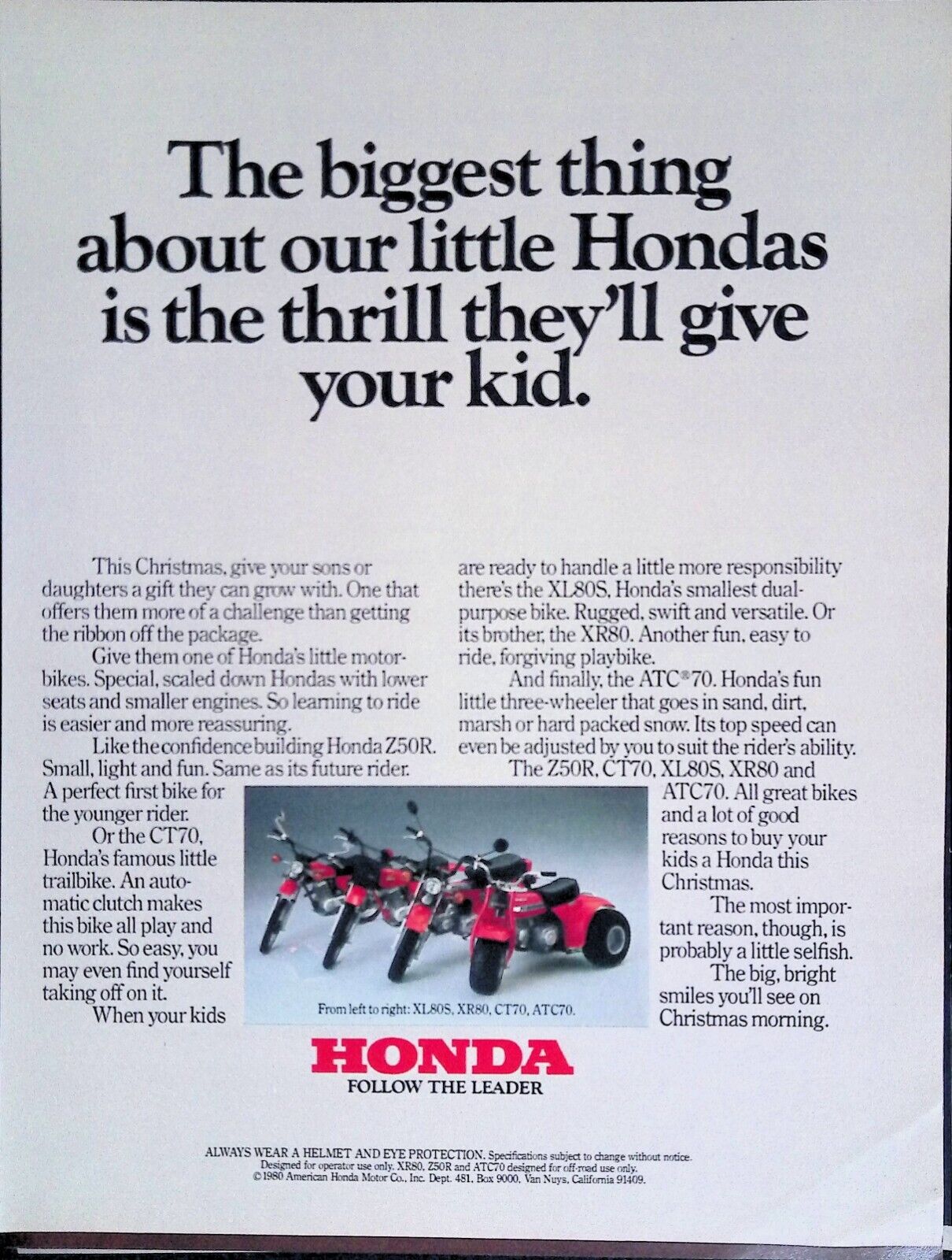 Honda 50R  Minibike Motorcycle Son Christmas Present 1980S Ad Vtg Print Ad 13X10
