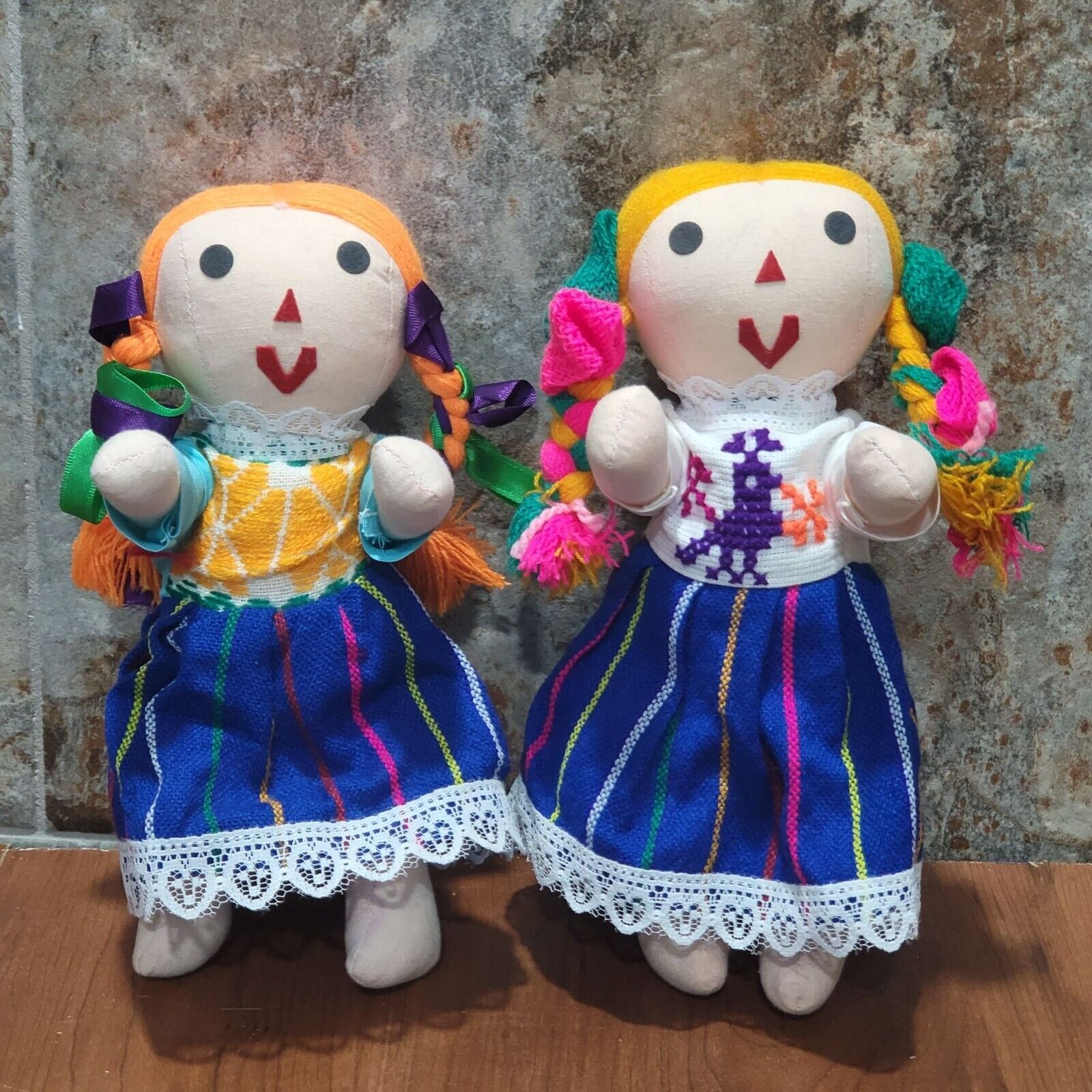 Vintage Handmade Mexican Folk Art Rag Doll Jointed Traditional Dress Colorful