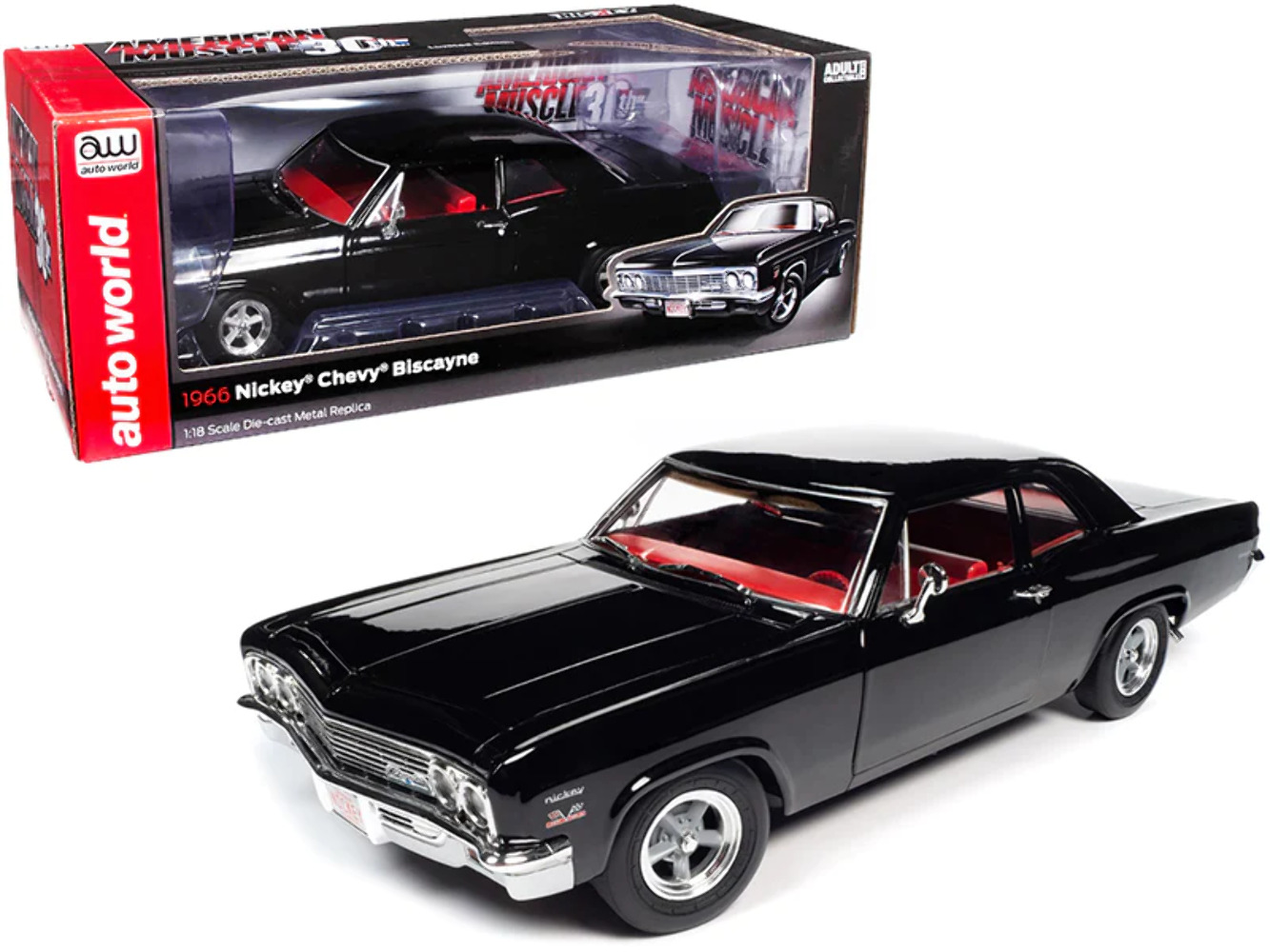 1966 Chevrolet Biscayne Nickey Coupe Tuxedo Black with Red Interior \