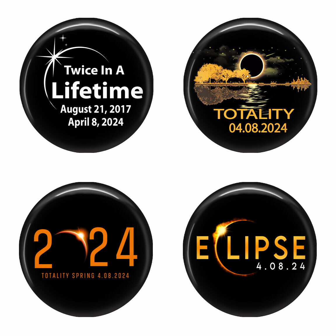 SET OF 4 Total Solar Eclipse Magnets 4.8. 2024 Souvenir Memorabilia 1.25 in