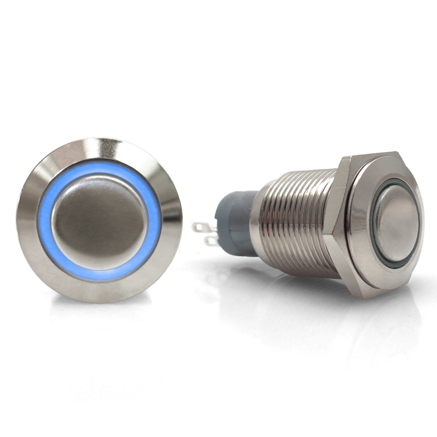 16mm Momentary Billet Button with LED Blue Ring SW38B custom street