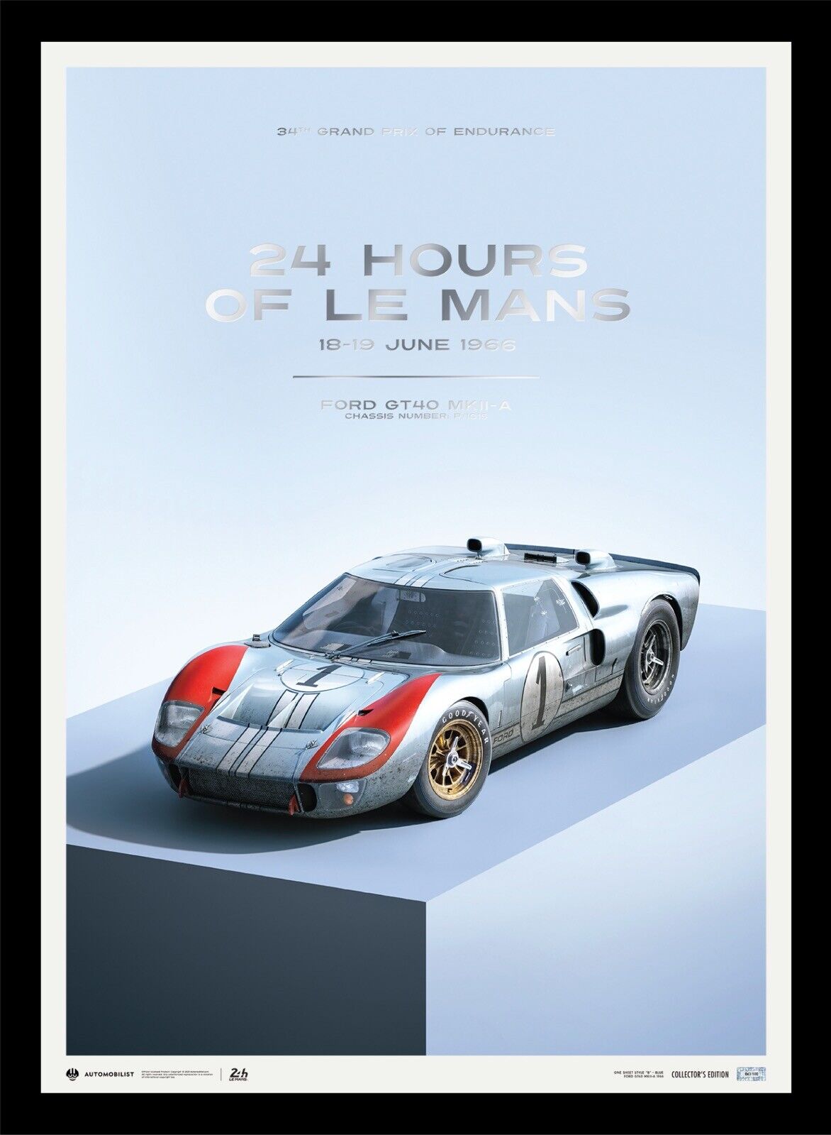 Ford GT40 P/1015 1966 Le Mans Silver Embossing Art Print Poster LtEd 500