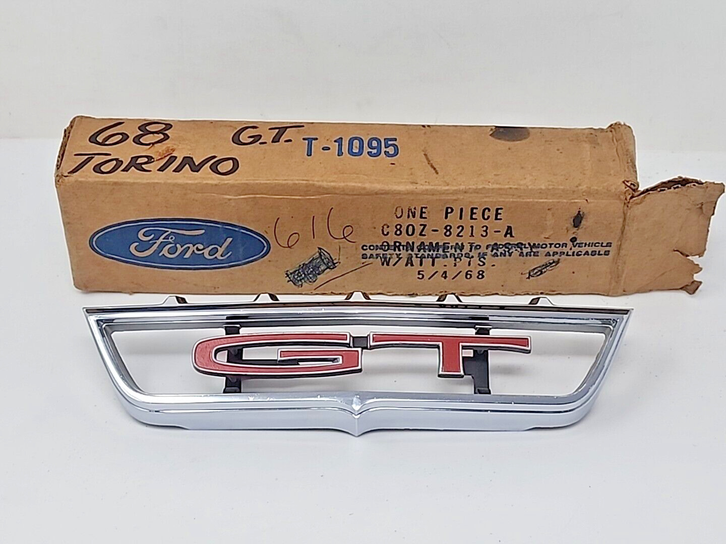 NOS 1968 Fairlane Torino GT Grille Ornament Emblem Trim Center C8OZ-8213-A
