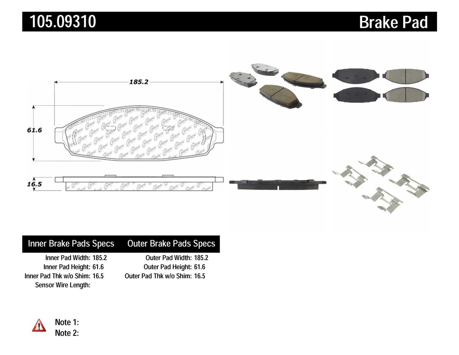 Disc Brake Pad Set-Base Front Centric 105.09310