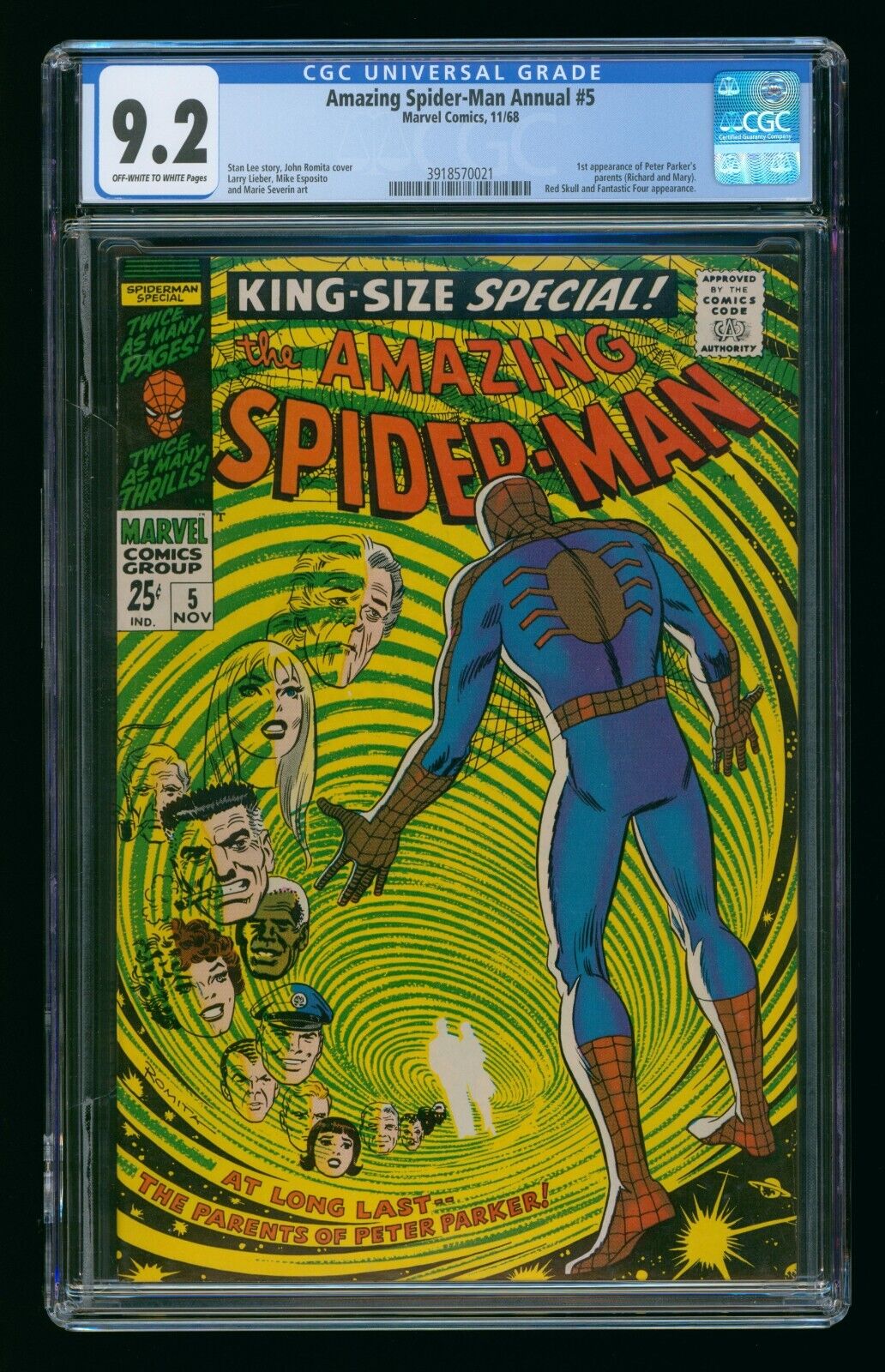 AMAZING SPIDER-MAN ANNUAL #5 (1968) CGC 9.2 1st PETER PARKER\'S PARENTS
