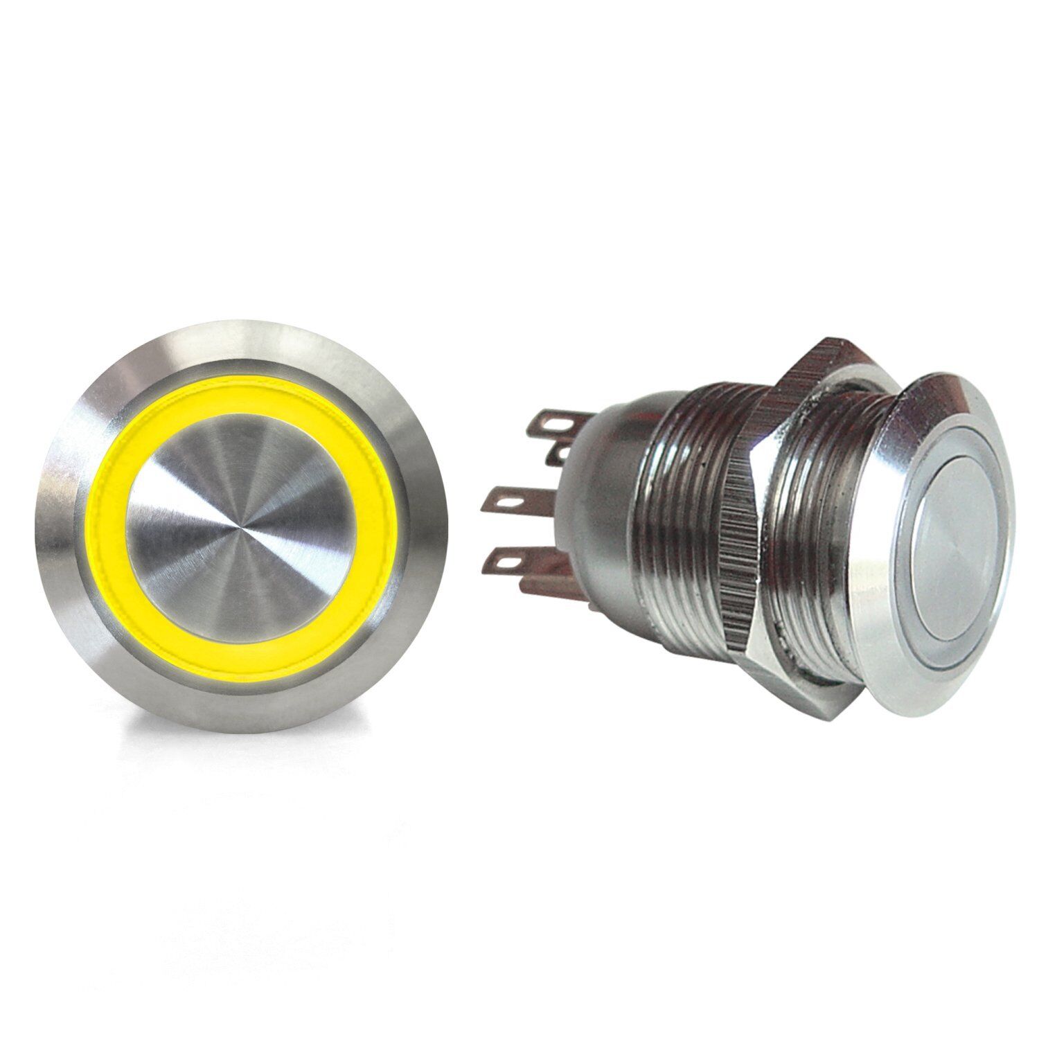 19mm Latching Billet Button with LED Yellow Ring SW43Y rat muscle