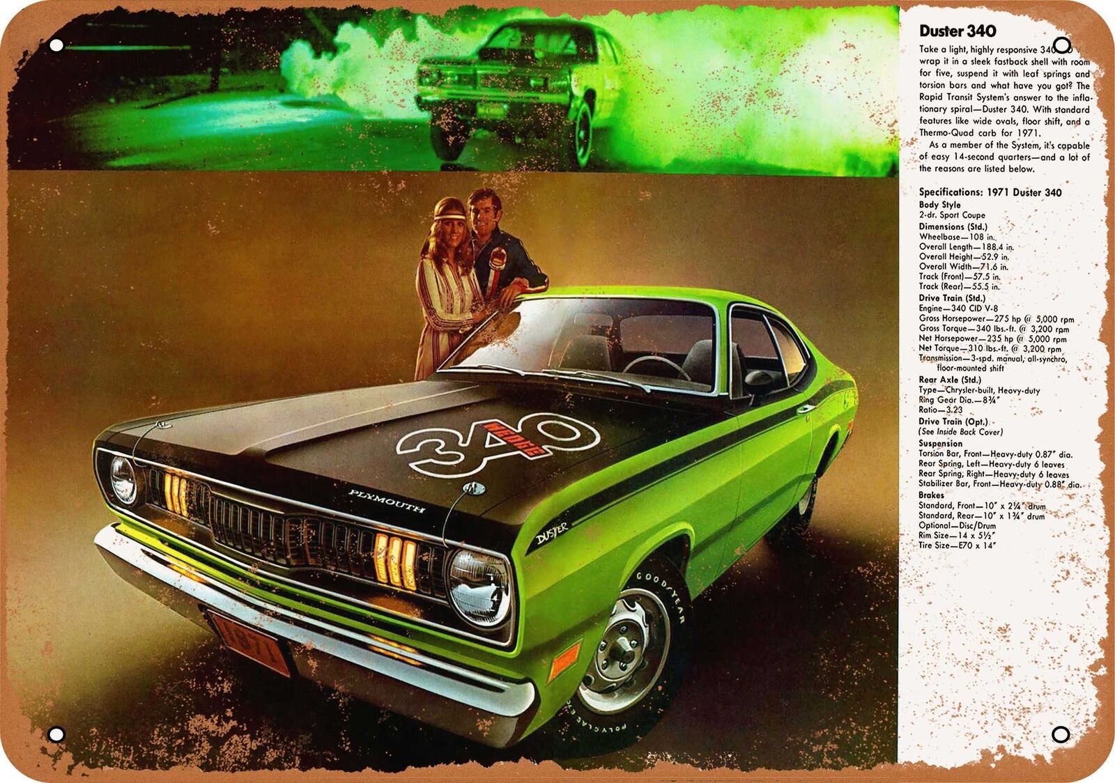 Metal Sign - 1971 Plymouth Duster 340 - Vintage Look Reproduction