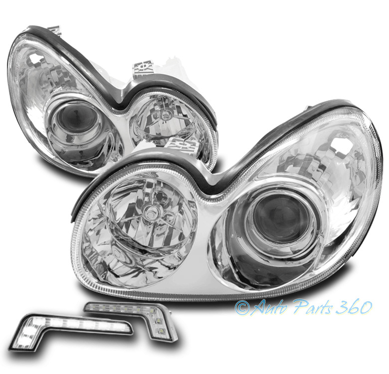 For 02-05 Sonata Chrome Halogen Projector Headlights Headlamps w/Bumper LED DRL