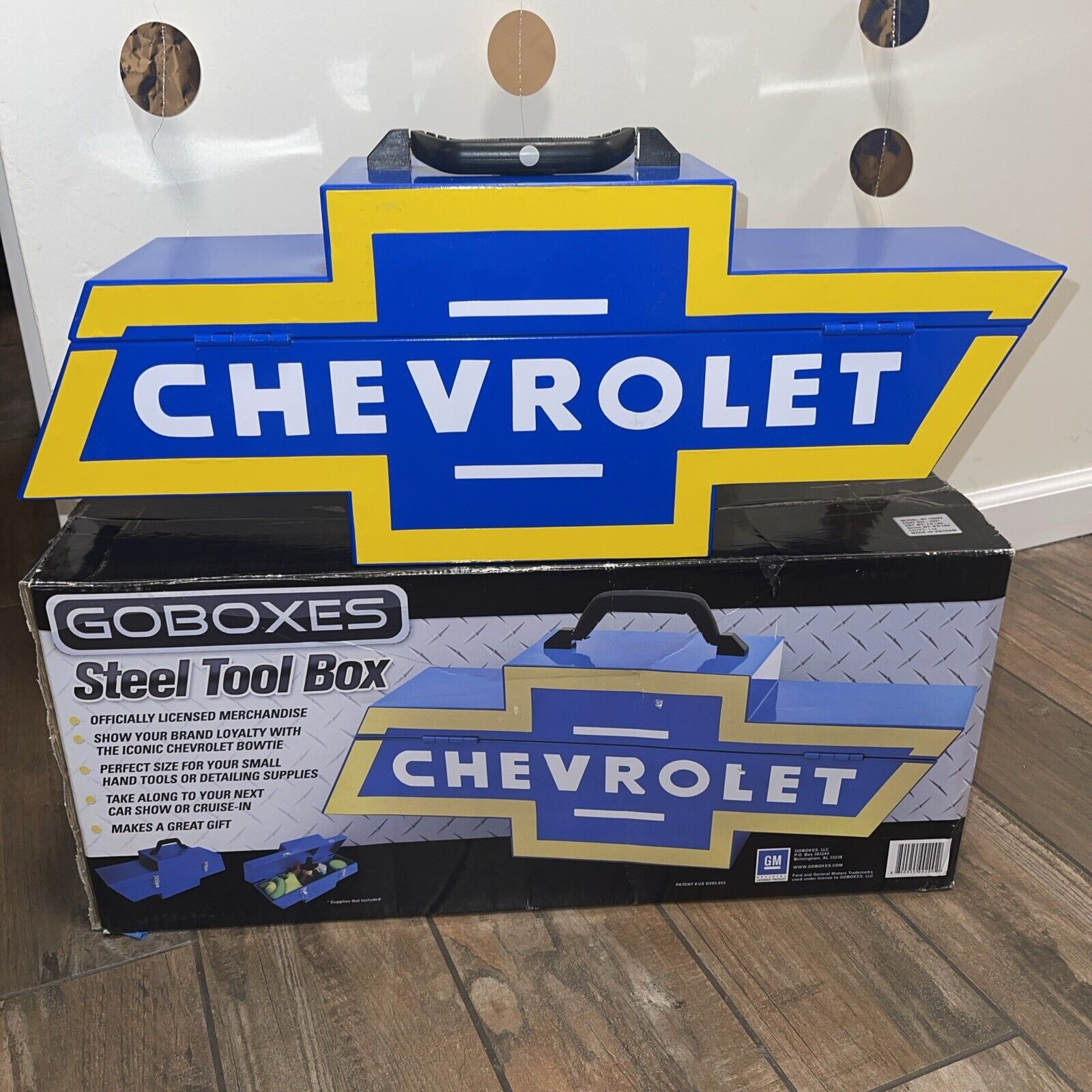 Chevy Steel Metal Toolbox Go Box GM Chevrolet Blue Yellow Brand New in Box