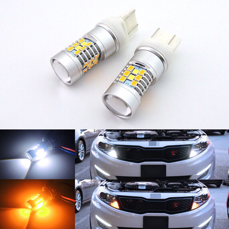 2x Switchback 7443 7444NA Parking Front Turn Signal lights LED Bulbs Dual Color