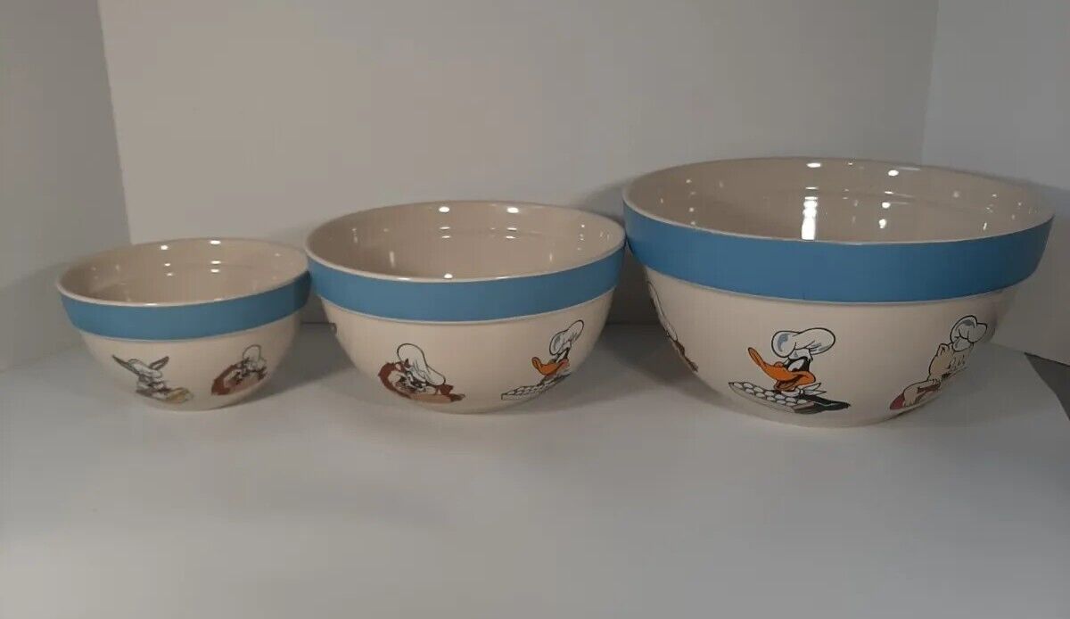Vintage 1996 Looney Tunes Set Of 3 Nesting Mixing Bowls Rare