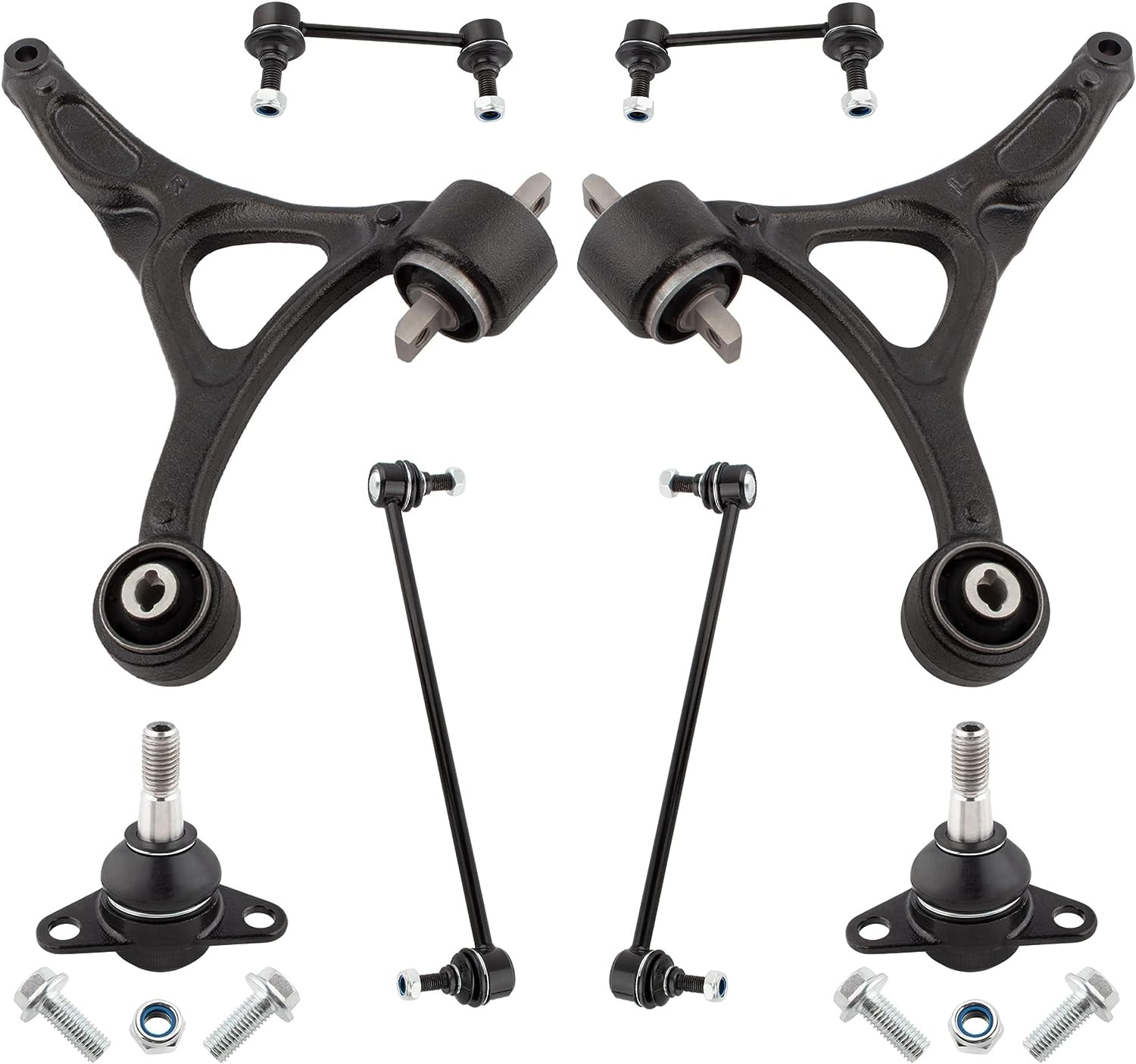 BOXI 8Pcs Front Lower Control Arms W/Ball Joints Sway Bar Links for Volvo XC90 2