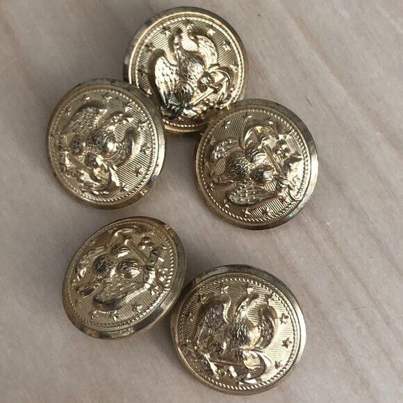 Vintage Eagle Brass Replacement Buttons - Lot of 5 Patriotic Military