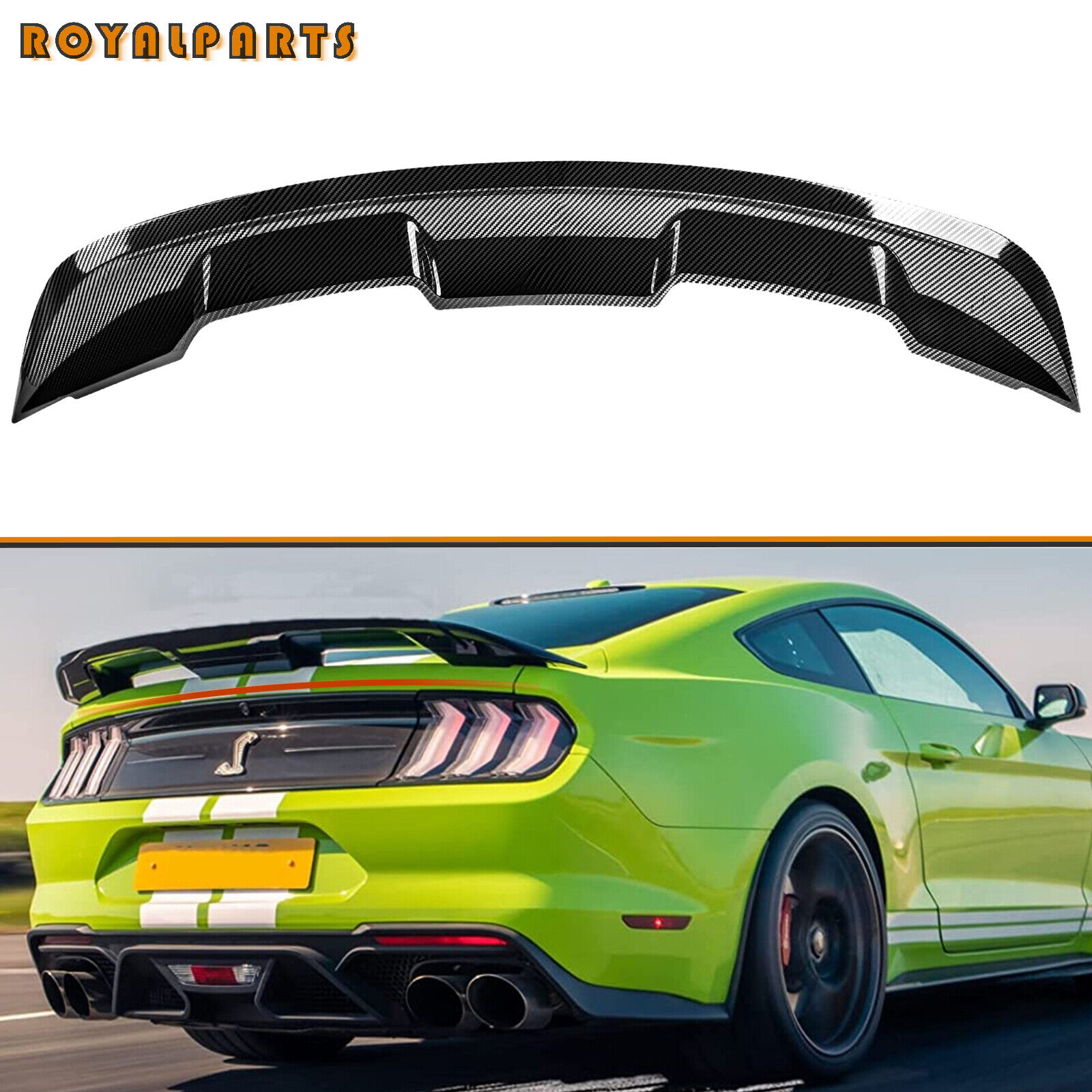 Fits 2015-23 Ford Mustang Coupe GT500 Style Rear Trunk Spoiler Wing Carbon Fiber