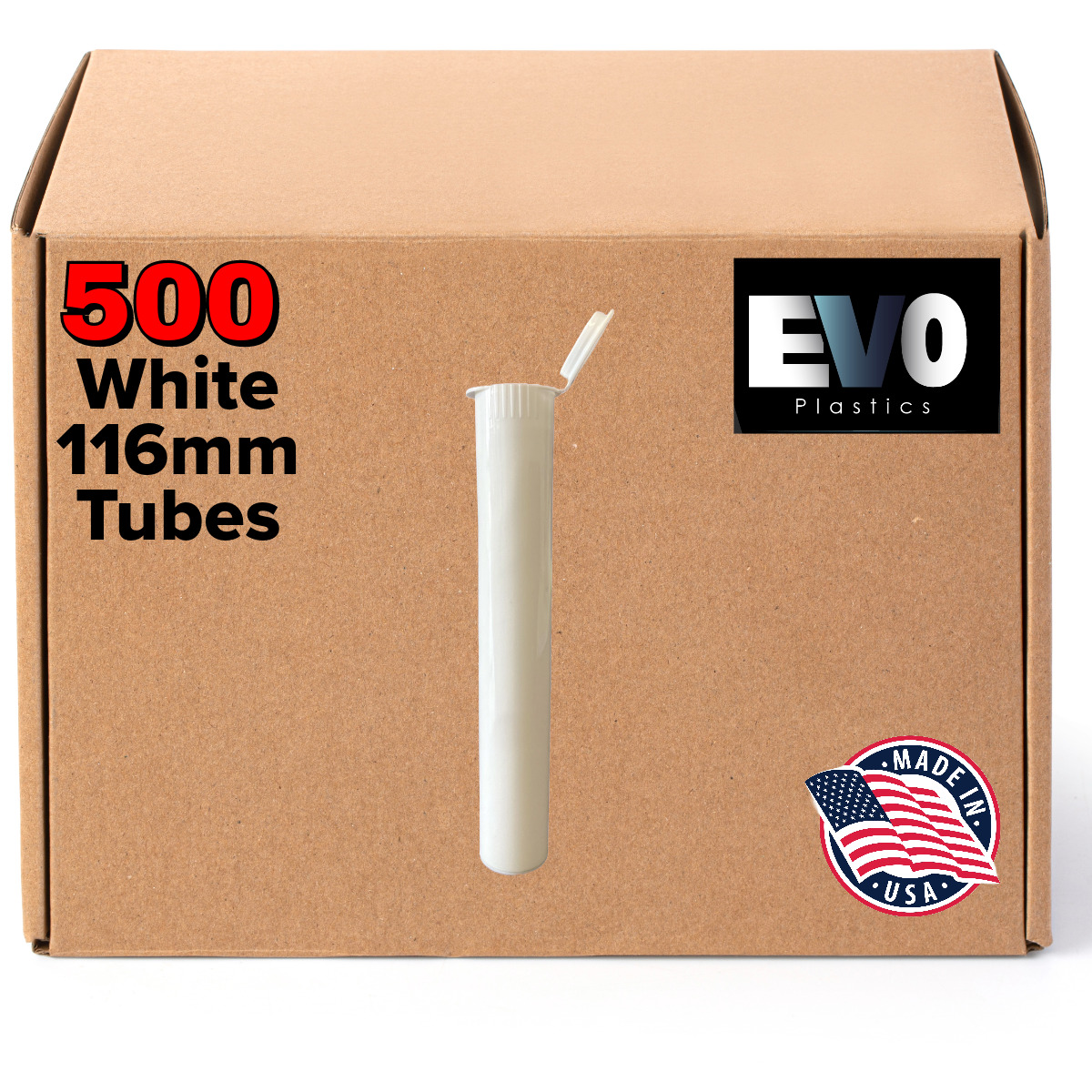 116mm Tubes - White- 500 count , Pop Top Joints, BPA-Free Pre-Roll - USA Made