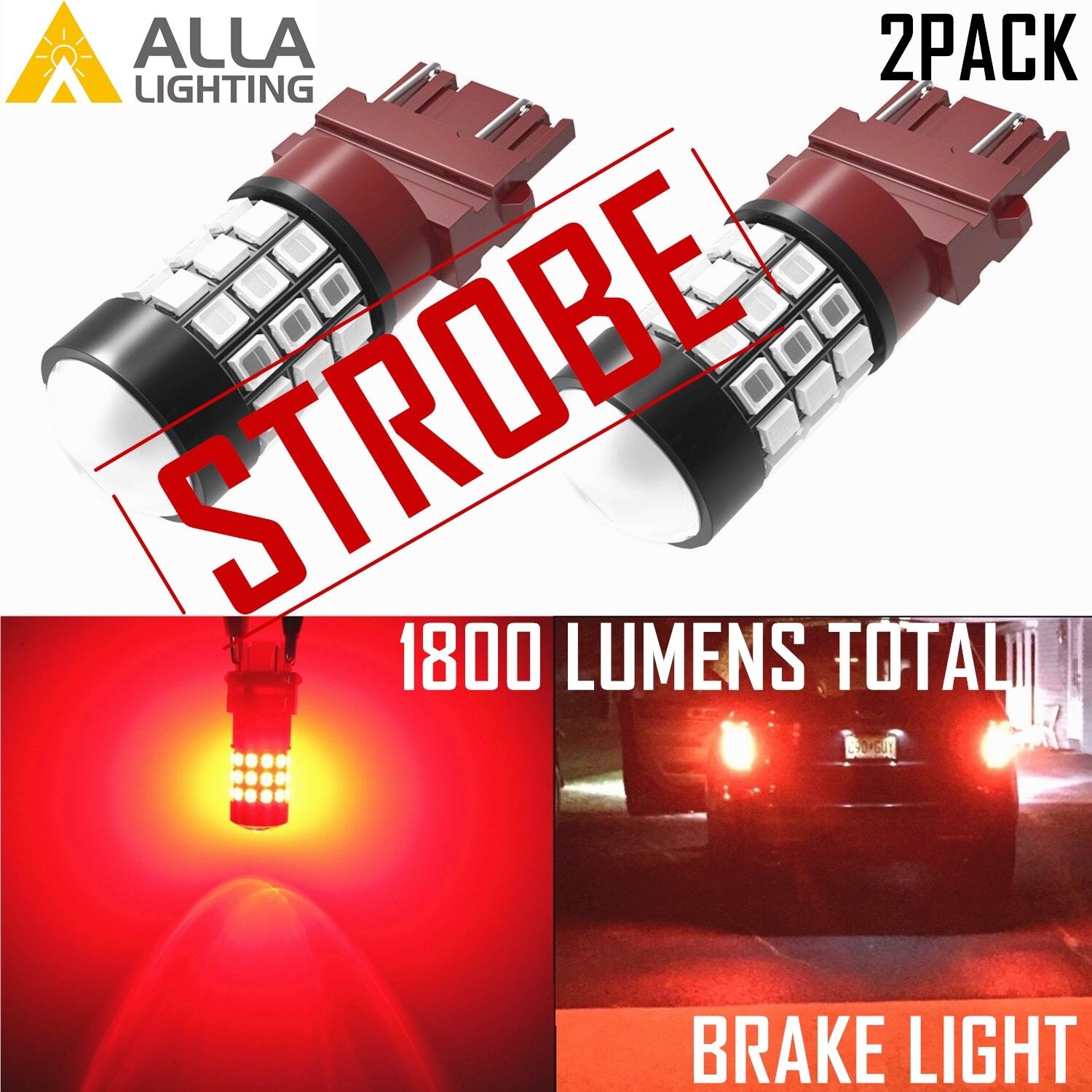 AllaLighting LED 3157 Legal Strobe Brake Light Bulb Blinking Flashing→Solid Stop