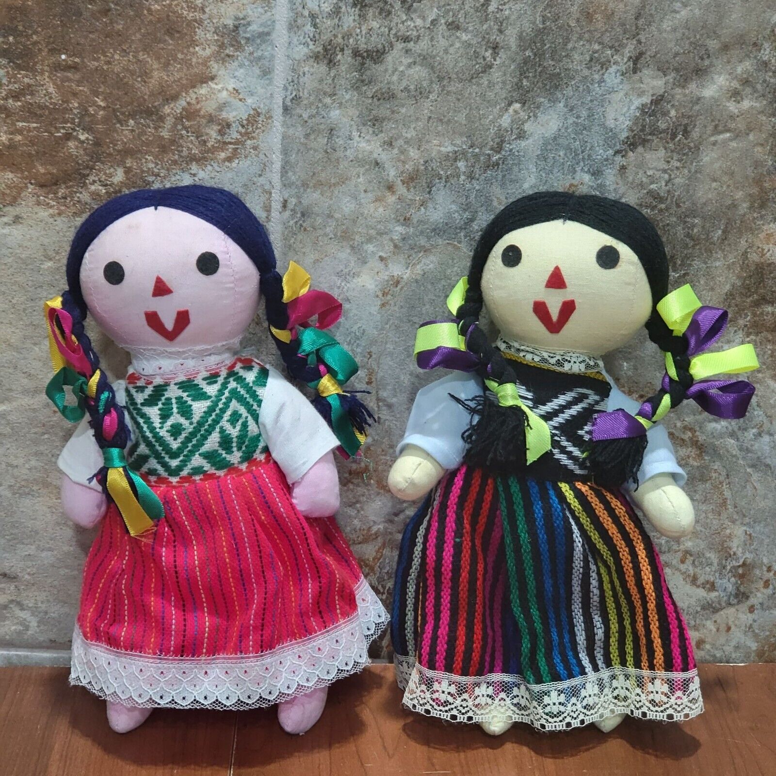 Vintage Handmade Mexican Folk Art Rag Doll Jointed Traditional Dress Colorful