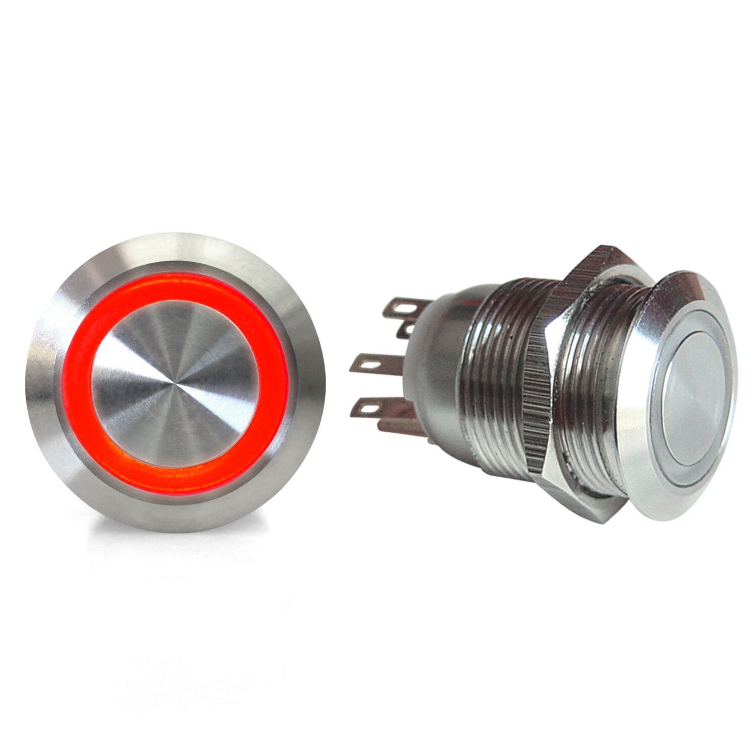 19mm Latching Billet Button with LED Red Ring SW43R hot rod rat truck